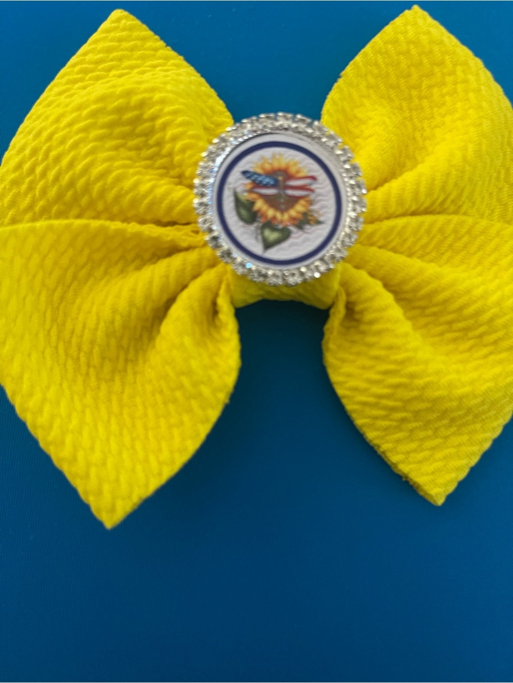 Yellow Textured Bow Hair Clip with Sunflower Button Accent